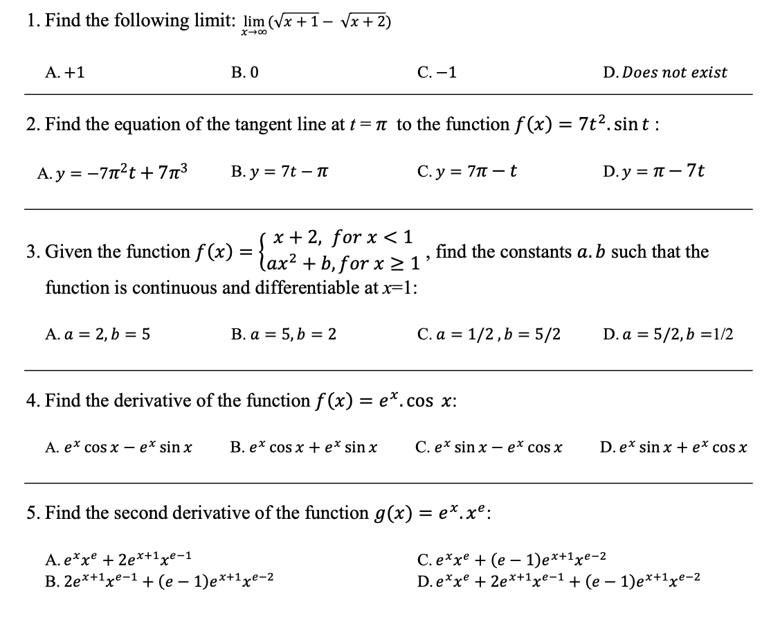Solved 1 Find The Following Limit Lim Vx 1 Vx 2 X 0 Chegg Com
