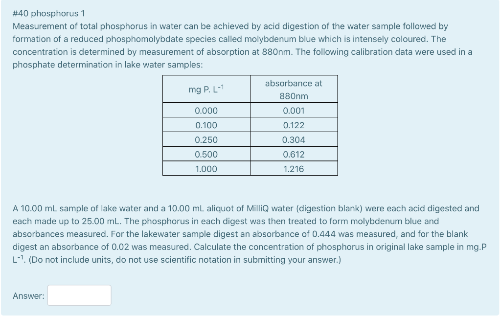 Solved #40 Phosphorus 1 Measurement Of Total Phosphorus In | Chegg.com