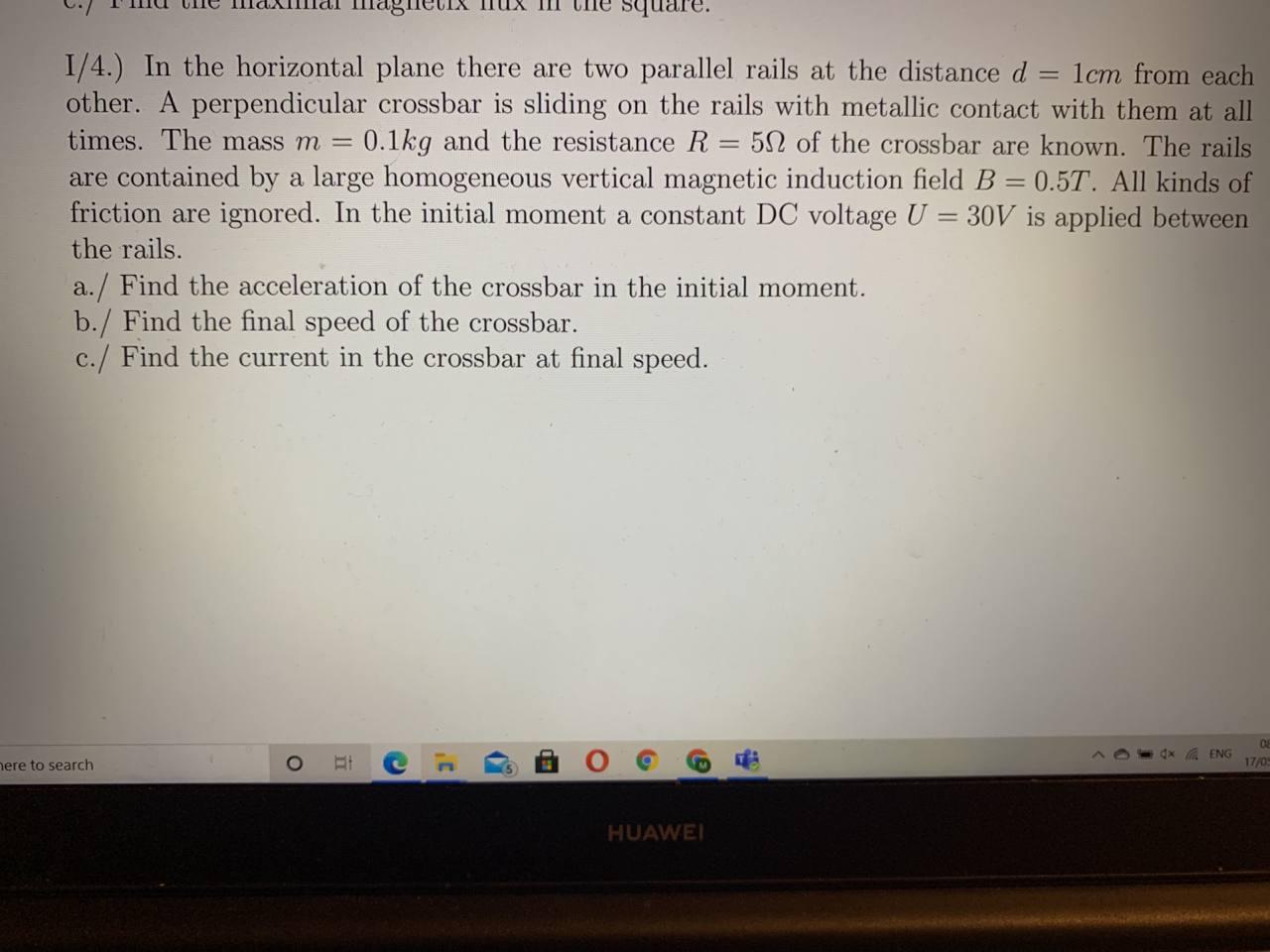 Solved 1/4.) In the horizontal plane there are two parallel | Chegg.com