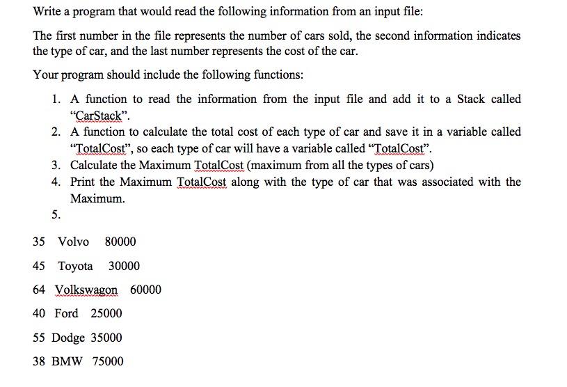 Solved Write a program that would read the following | Chegg.com