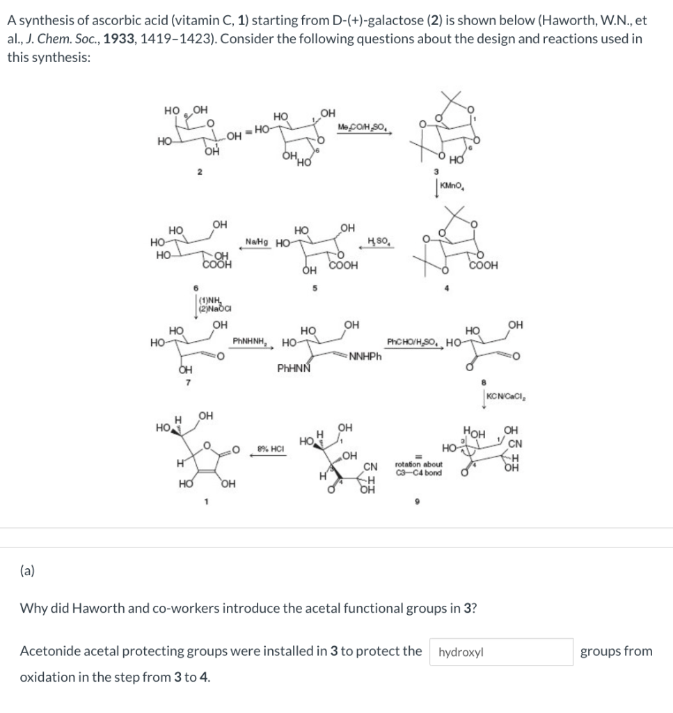 Solved A synthesis of ascorbic acid (vitamin C, 1) starting | Chegg.com