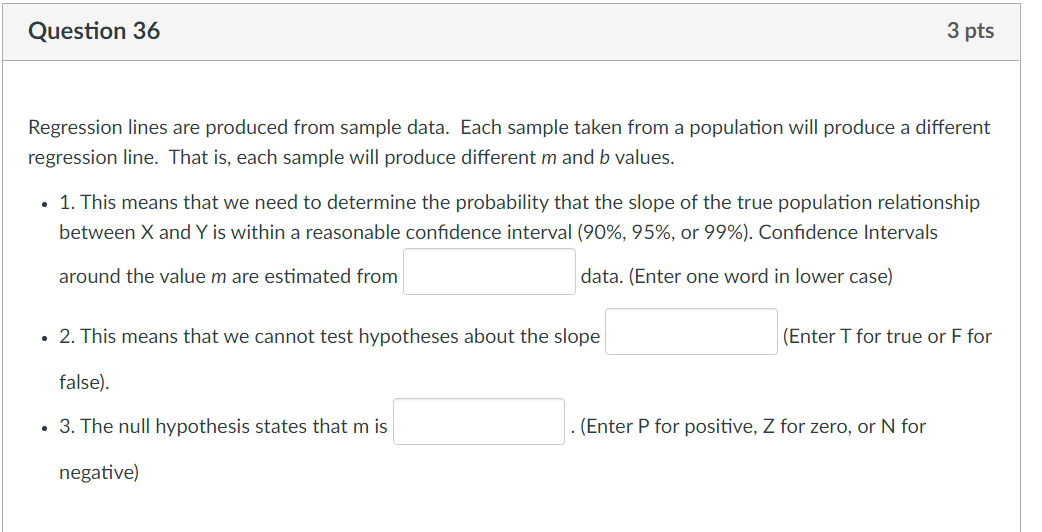 Solved Question 36 3 pts Regression lines are produced from | Chegg.com