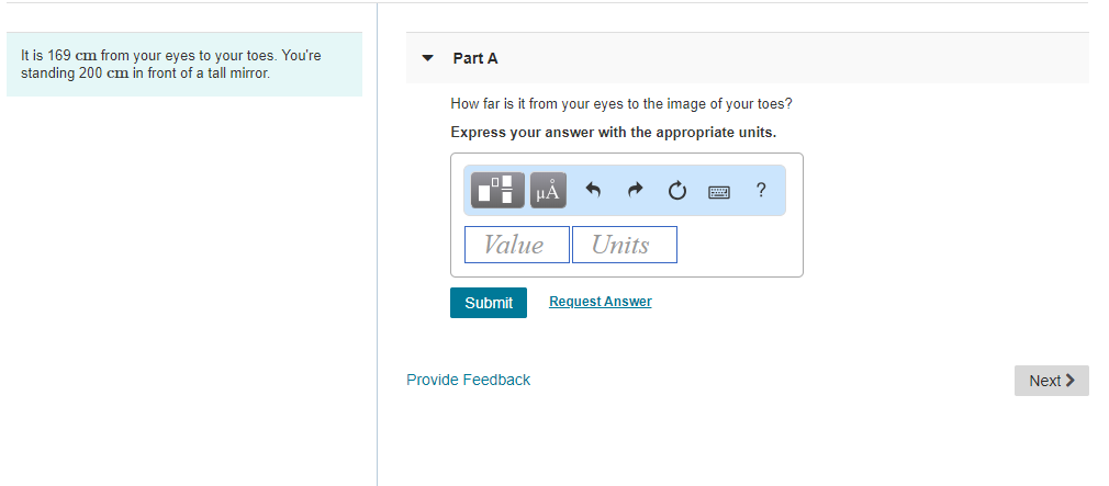 Solved It is 169 cm from your eyes to your toes. You're | Chegg.com