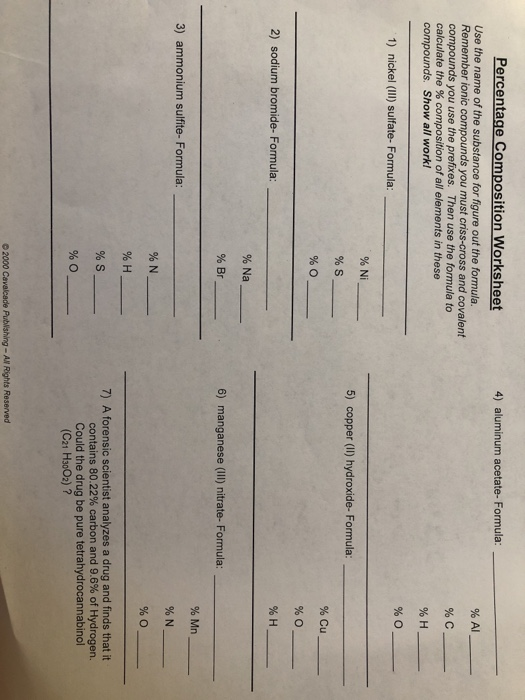 Solved 4) aluminum acetate Formula Percentage Composition