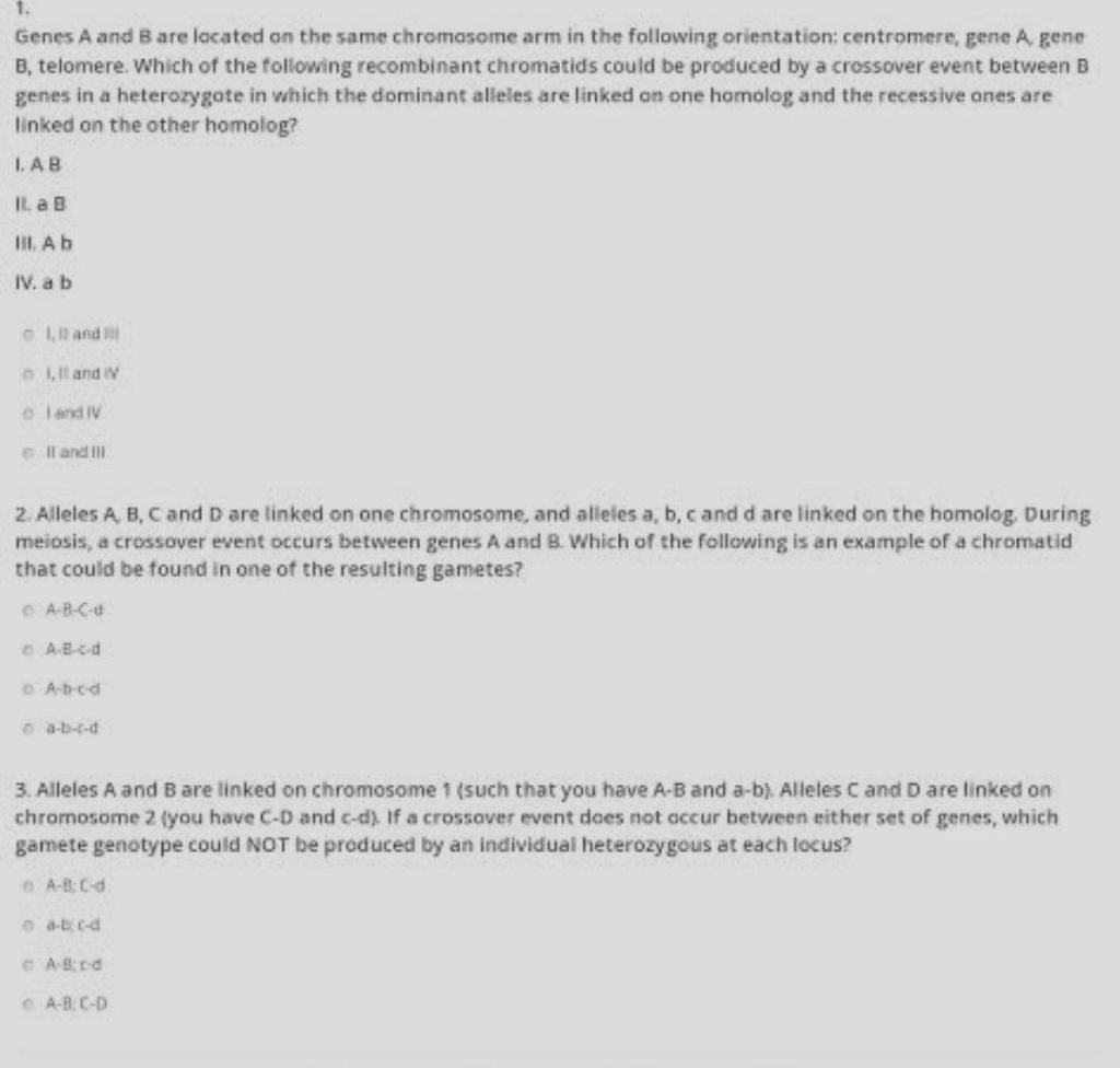 Solved 1. Genes A And B Are Located On The Same Chromasome | Chegg.com