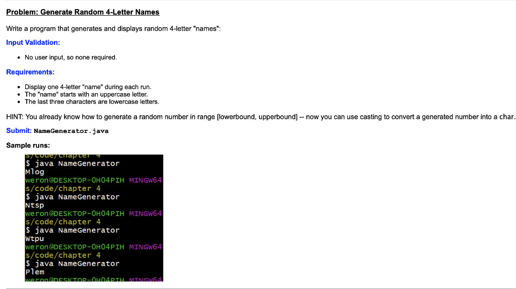 Solved Problem Generate Random 4 Letter Names Write A Pr