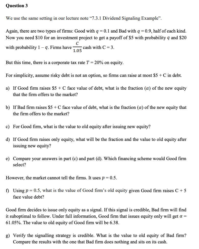 Question 3 We use the same setting in our lecture | Chegg.com