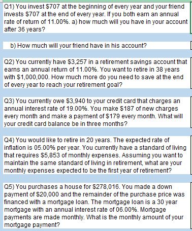 Retirement 707 Example Solved Q1) You invest $707 at the beginning of every year | Chegg.com
