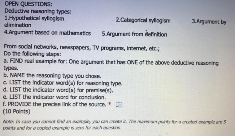 OPEN QUESTIONS: Deductive reasoning types: 1. | Chegg.com