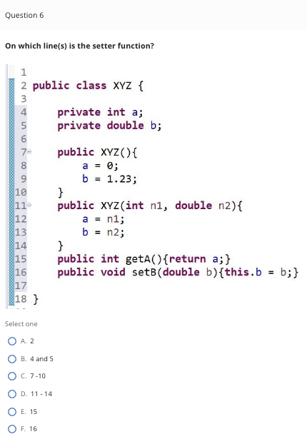 Solved On which line(s) is the setter function? public class | Chegg.com