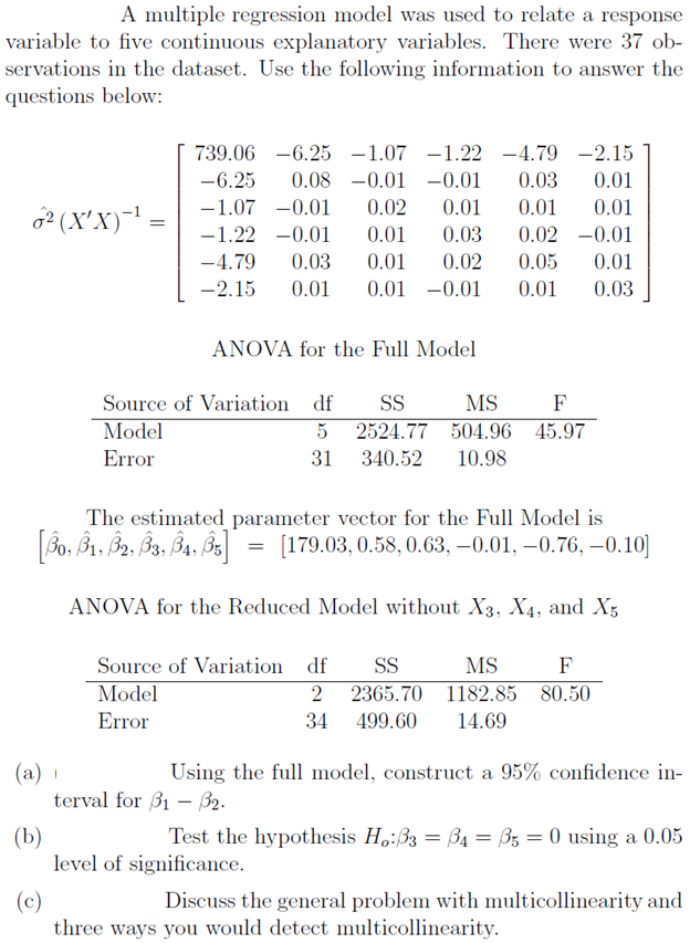 Solved A Multiple Regression Model Was Used To Relate A | Chegg.com