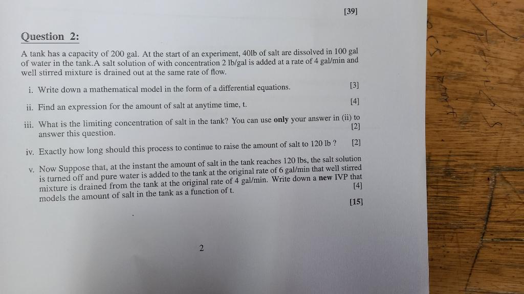 Solved 39 Question 2 A Tank Has A Capacity Of 200 Gal At Chegg