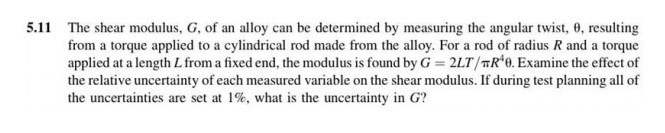 Solved 5.11 The shear modulus, G, of an alloy can be | Chegg.com