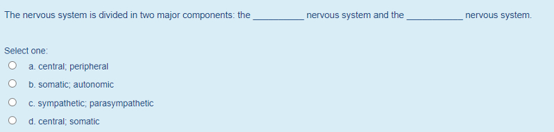 Solved The nervous system is divided in two major | Chegg.com