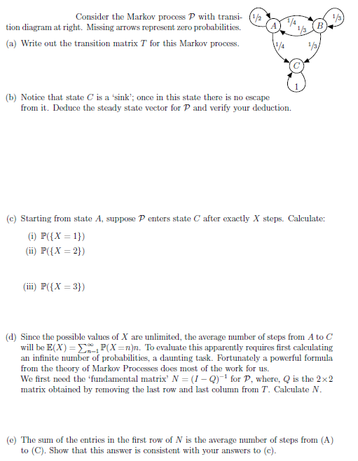 Solved Consider the Markov process P with transi1NI tion | Chegg.com