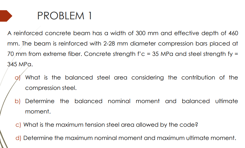 Solved A Reinforced Concrete Beam Has A Width Of 310mm And An