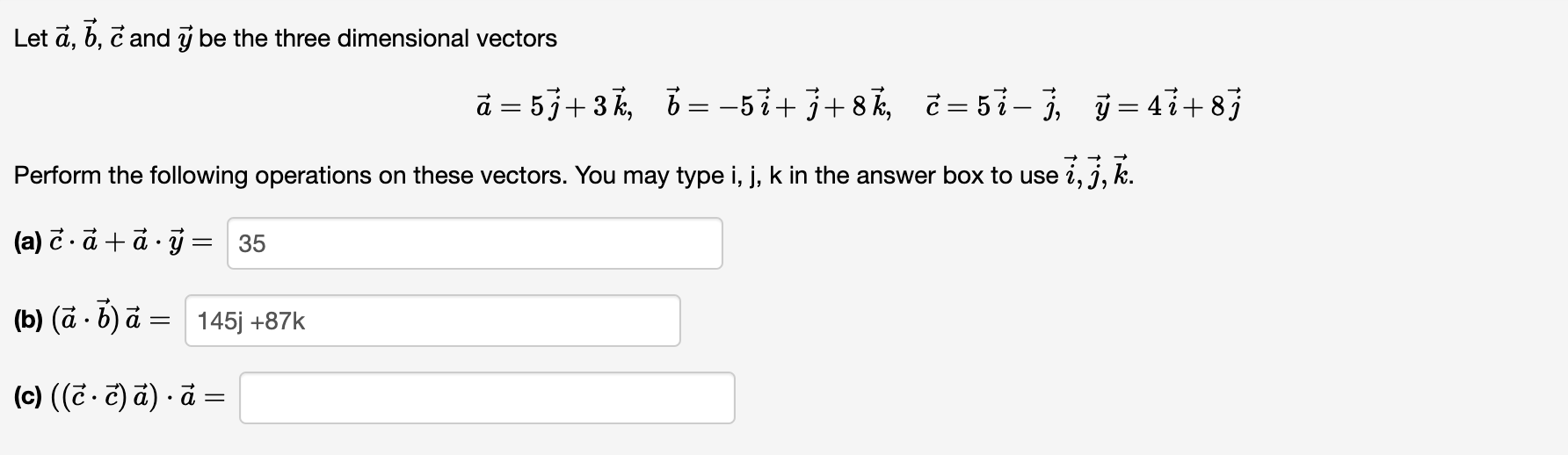 Solved Let a,b,c and y be the three dimensional vectors | Chegg.com