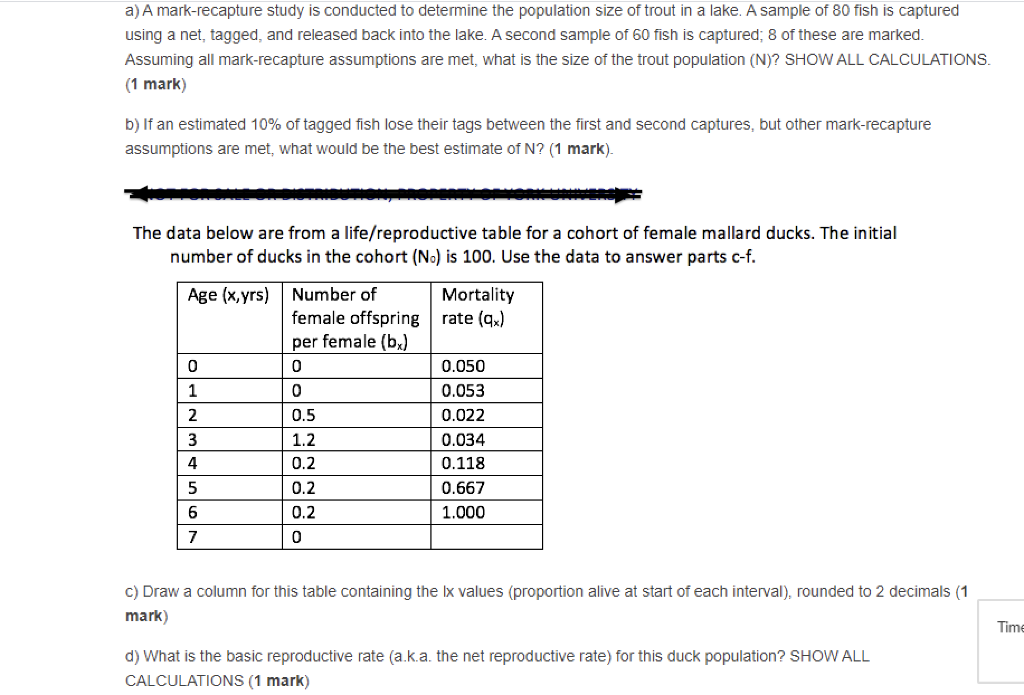 Solved A A Mark recapture Study Is Conducted To Determine Chegg