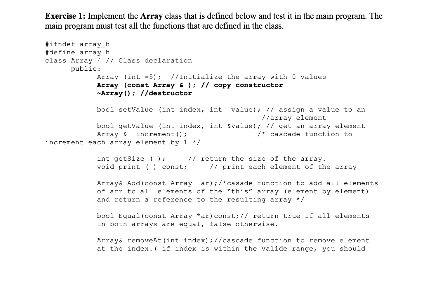 Exercise 1: Implement the Array class that is defined | Chegg.com