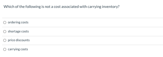Solved Which of the following is not a cost associated with | Chegg.com