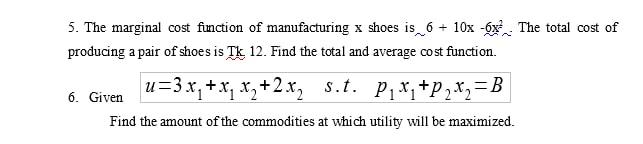 Solved 5. The marginal cost function of manufacturing x | Chegg.com