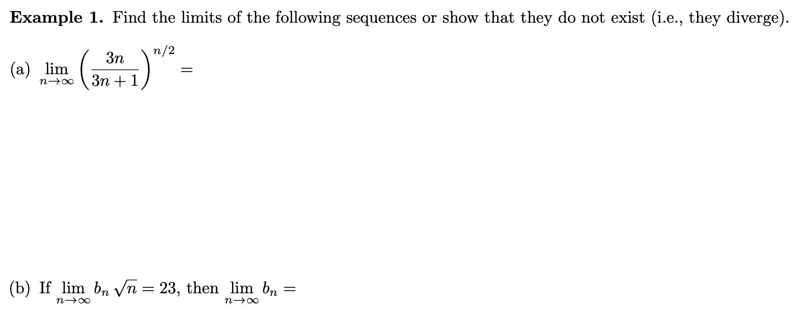 Solved Example 1. Find The Limits Of The Following Sequences | Chegg.com