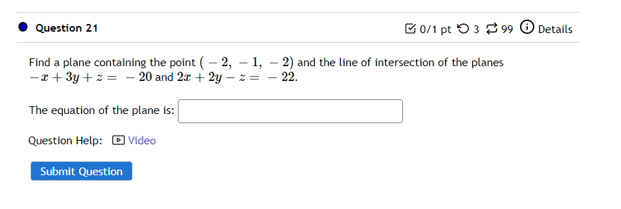 Solved Question 21 B0/1 pt 399 Details Find a plane | Chegg.com