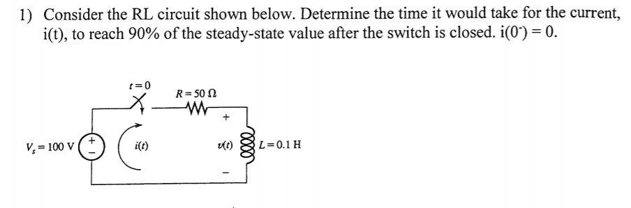 Solved 1) Consider the RL circuit shown below. Determine the | Chegg.com