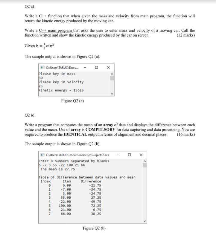 Solved Q2 a) Write a CH function that when given the mass | Chegg.com