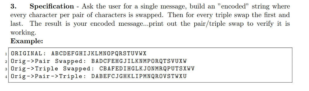 Solved 3. Specification - Ask the user for a single message, | Chegg.com