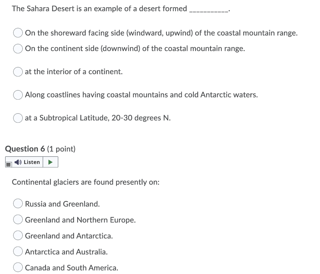 Solved The Sahara Desert is an example of a desert formed On | Chegg.com