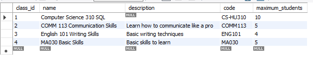 Solved Write a SELECT statement that returns all class data, | Chegg.com