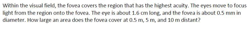 Solved Within the visual field, the fovea covers the region | Chegg.com