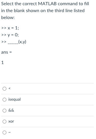 Solved Select the correct MATLAB command to fill in the | Chegg.com