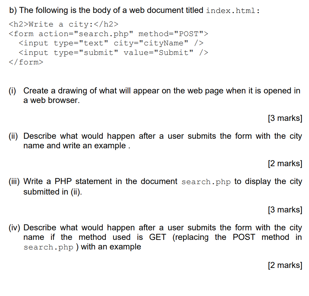 Solved b) The following is the body of a web document titled | Chegg.com