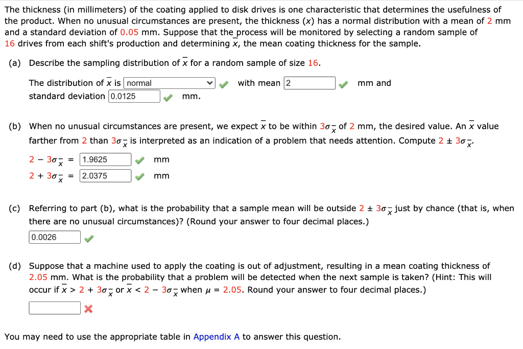Solved The thickness (in millimeters) of the coating applied