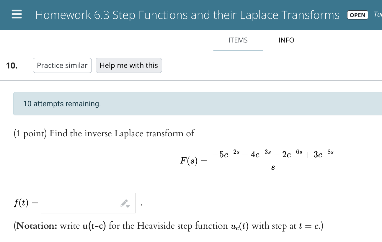 Solved Homework 6.3 Step Functions and their Laplace | Chegg.com