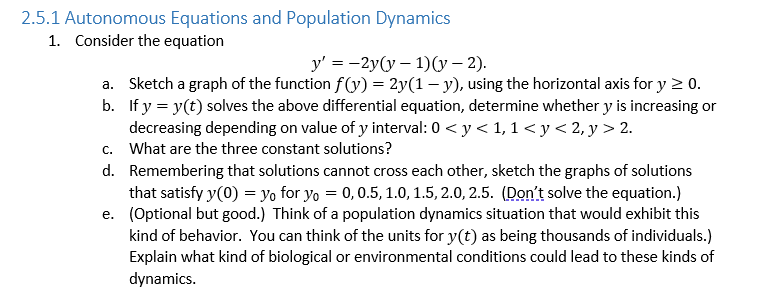 Solved 2.5.1 Autonomous Equations and Population Dynamics 1. | Chegg.com