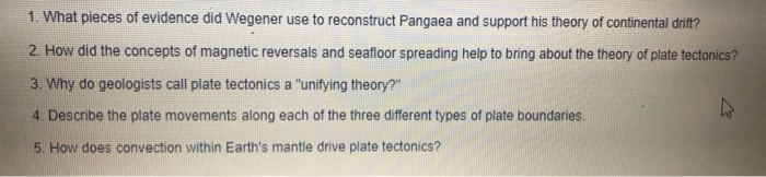 Solved 1 What Pieces Of Evidence Did Wegener Use To Reco Chegg Com