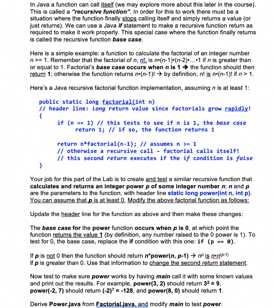 Solved In Java a function can call itself (we may explore | Chegg.com