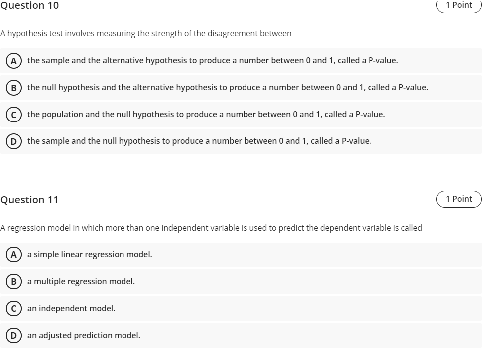 Solved Question 10 1 Point A hypothesis test involves | Chegg.com