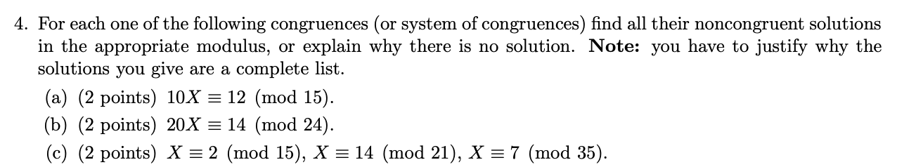 Solved 4. For each one of the following congruences (or | Chegg.com