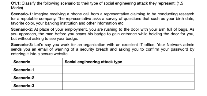 Solved C1.1: Classify the following scenario to their type | Chegg.com