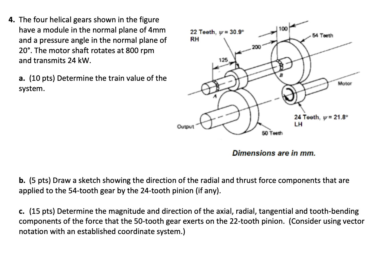 Solved 4. The four helical gears shown in the figure have a