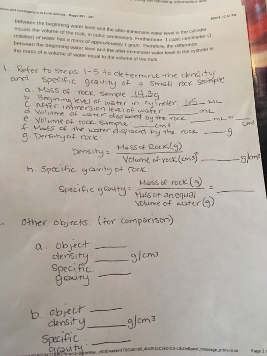 Density And Specific Gravity The Approximate Density Chegg Density And Specific Gravity The Approximate Density Chegg
