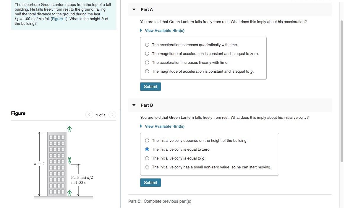 Solved Part A The Superhero Green Lantern Steps From The Top Chegg