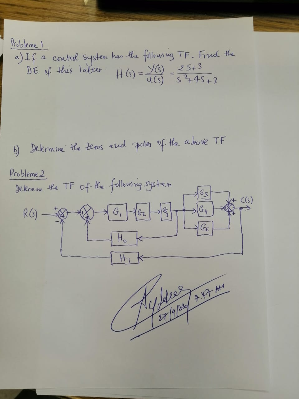 Solved Probleme 1 a) If a control system has the following | Chegg.com