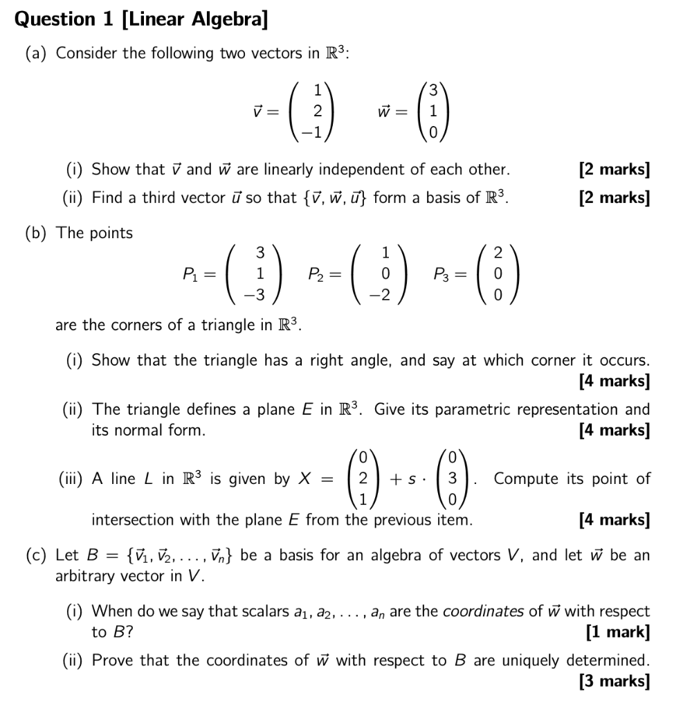 Question 1 Linear Algebra A Consider The Chegg Com