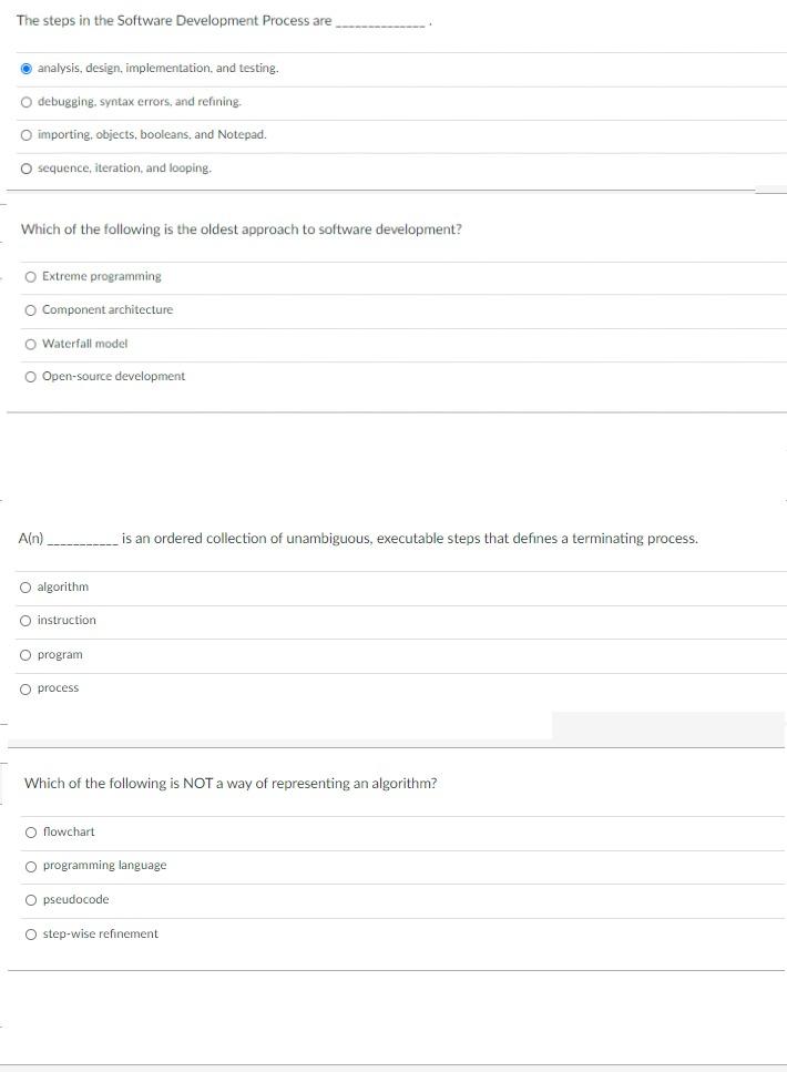 Solved The steps in the Software Development Process are | Chegg.com