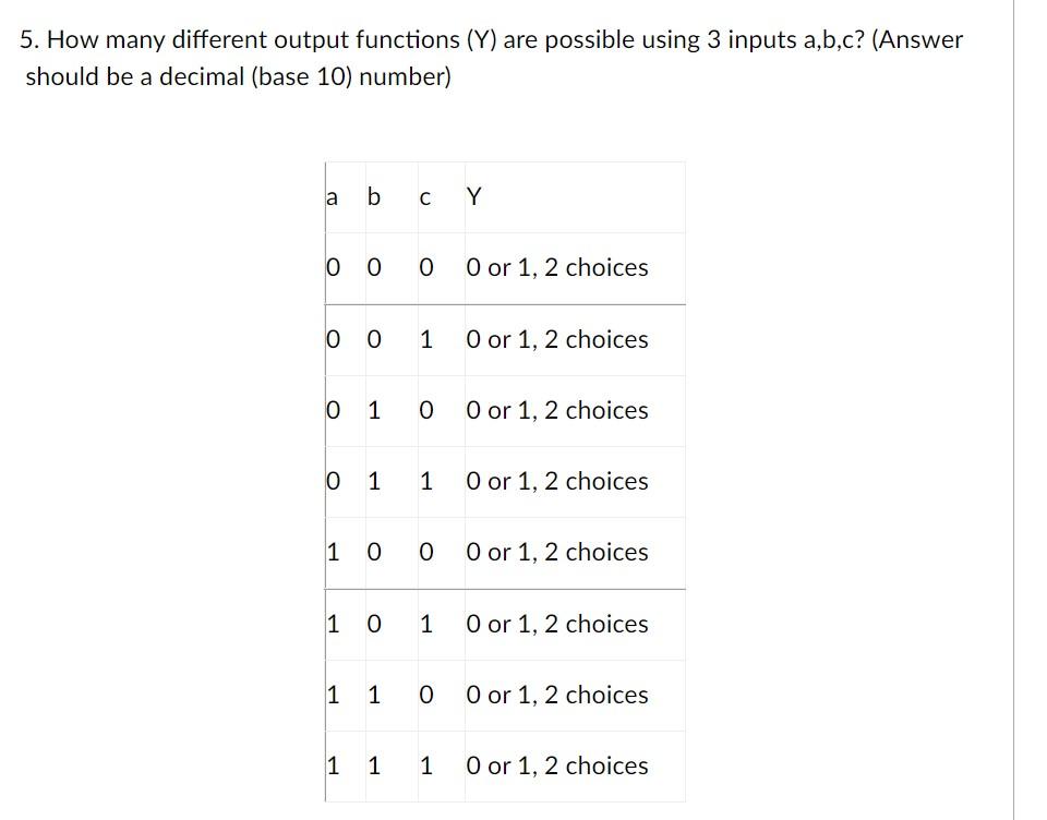 Solved 5. How many different output functions (Y) are | Chegg.com